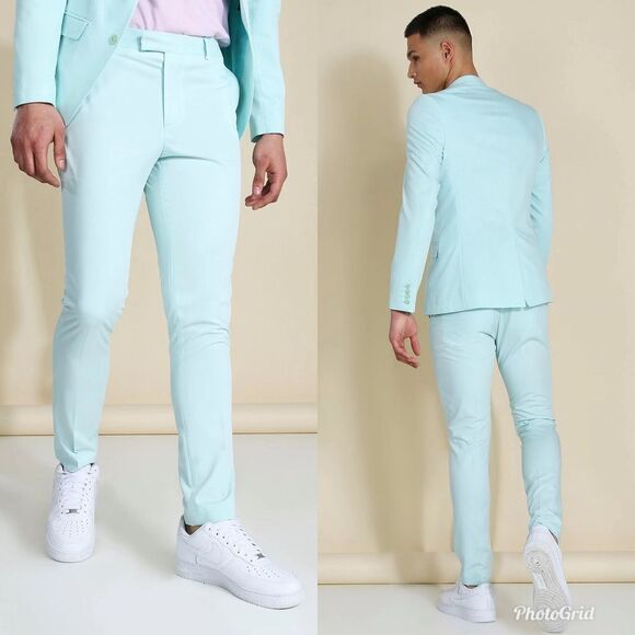 Boohoo Man Mint SKINNY BADGED SUIT TROUSERS - Picture 1 of 11